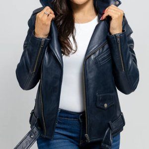 Whet Blue REBEL WOMENS FASHION LEATHER JACKET NAVY BLUE Size XL